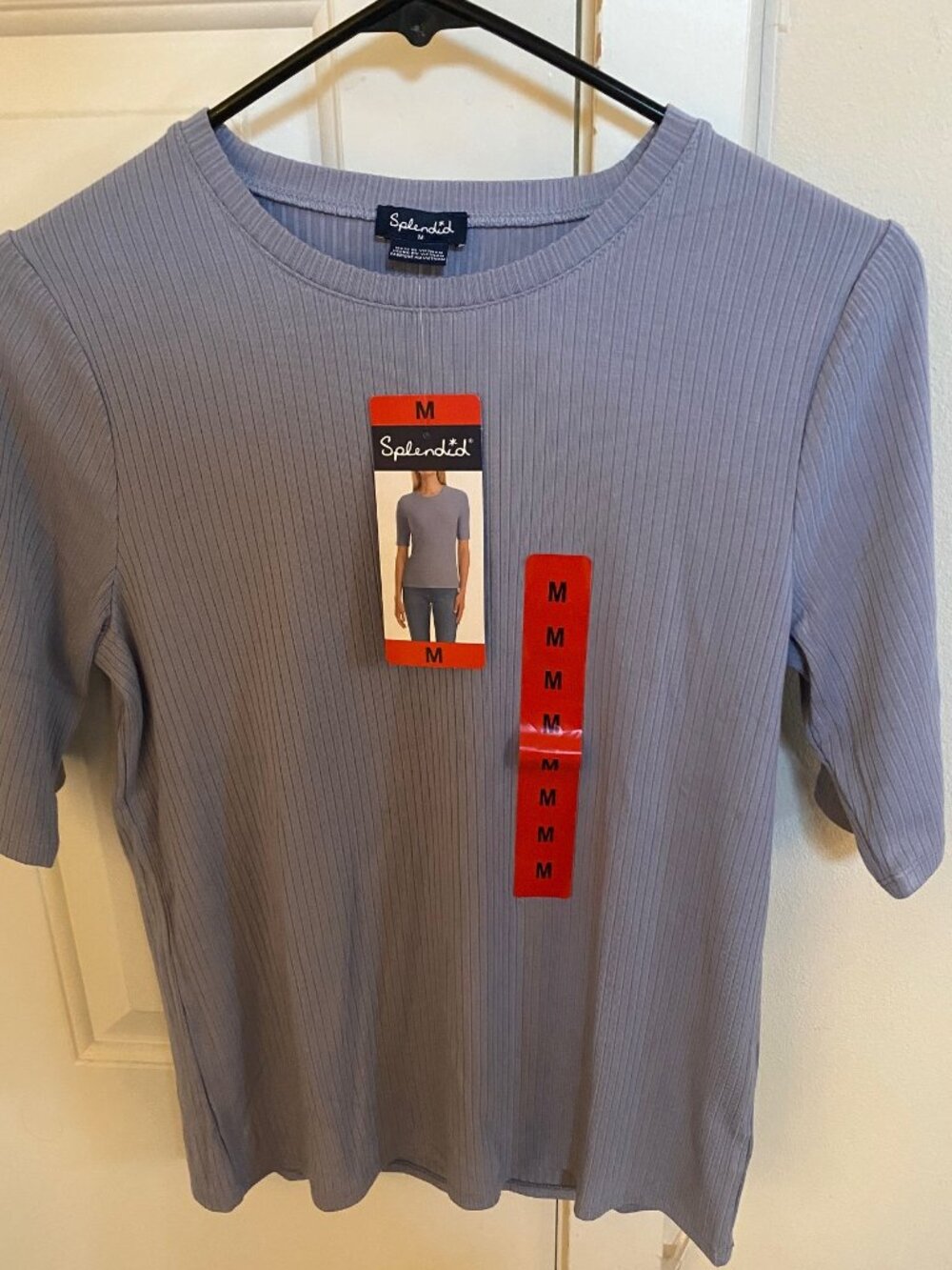 NWT Splendid Light Blue Ribbed T-Shirt Quiet Luxury Minimalist Essential Size M